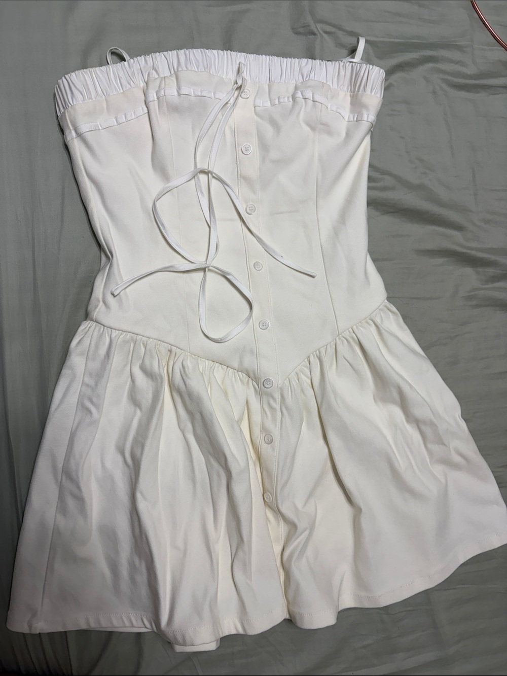 fab'rik White Strapless Button-Front Mini Dress